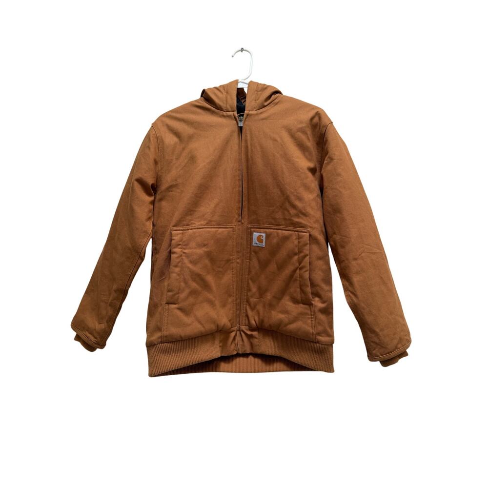 Carhartt Quilted Lined Hooded Jacket Boys Size Large (14-16) Tan Vintage Cotton - Picture 2 of 16